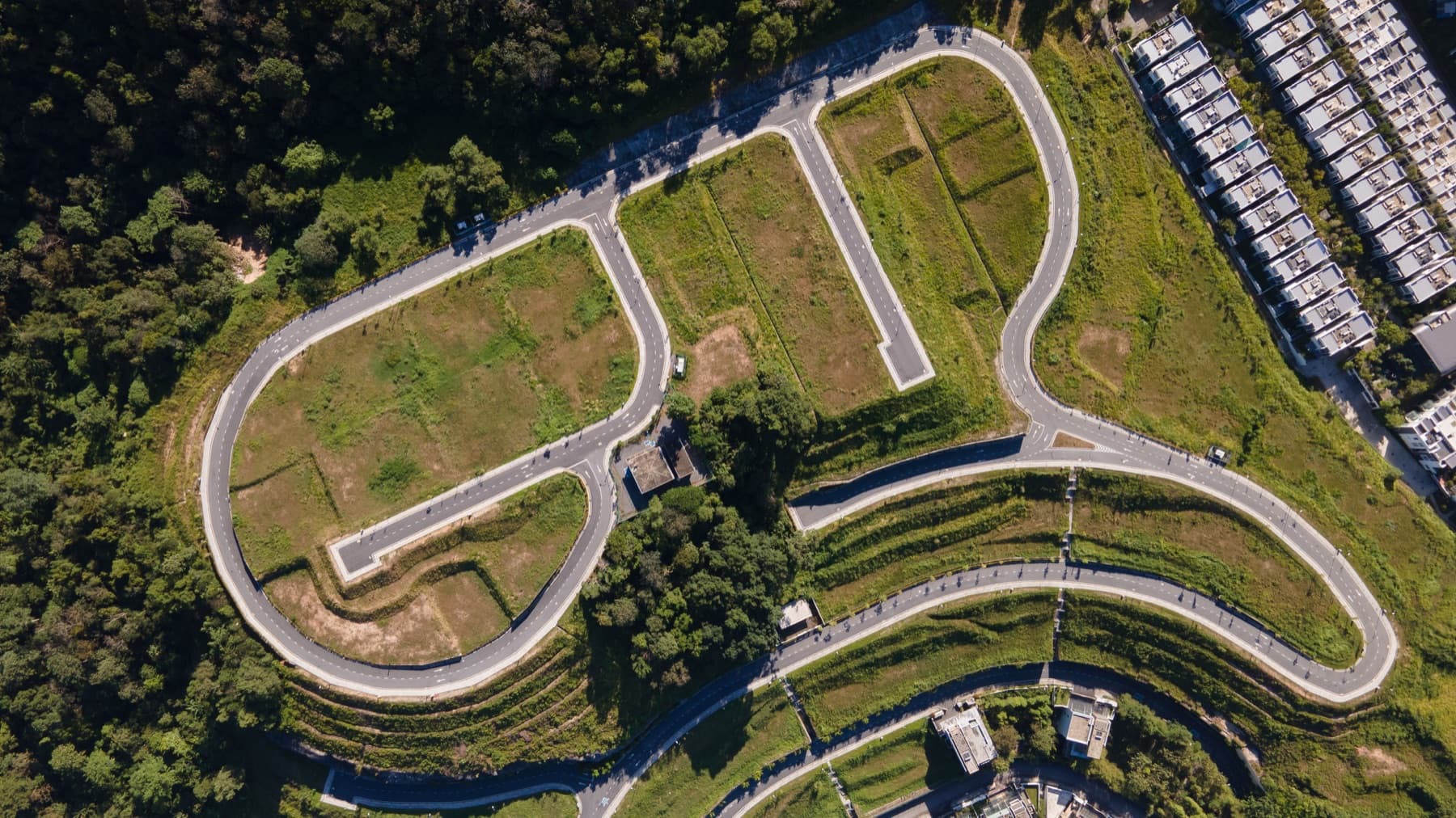 Aerial view of roads and surrounding land